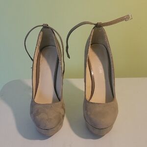 Tan Platform Heels with Ankle Strap